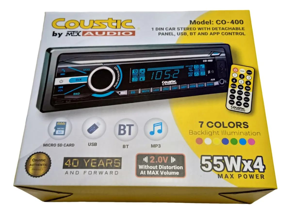 ESTEREO 1 DIN DETACH MP3 BT SD APP 4RCA