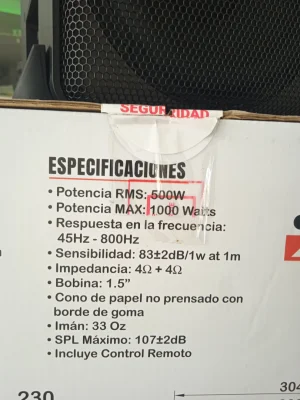 BAJO AMPLIFICADO 2x8" 500/1000 W MAX